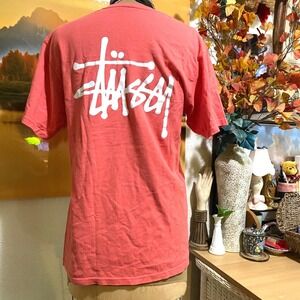 Stussy T-Shirt Streetwear Skate Aesthetic Mens Graphic Logo Coral medium